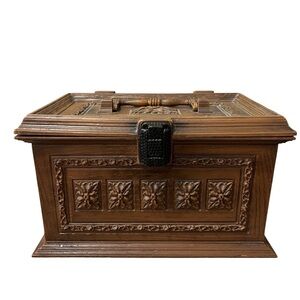 MAX KLEIN Vintage Ornate SEWING BOX‎ SC-1280 Wood Look Plastic 12" x 8" x 7" 70s